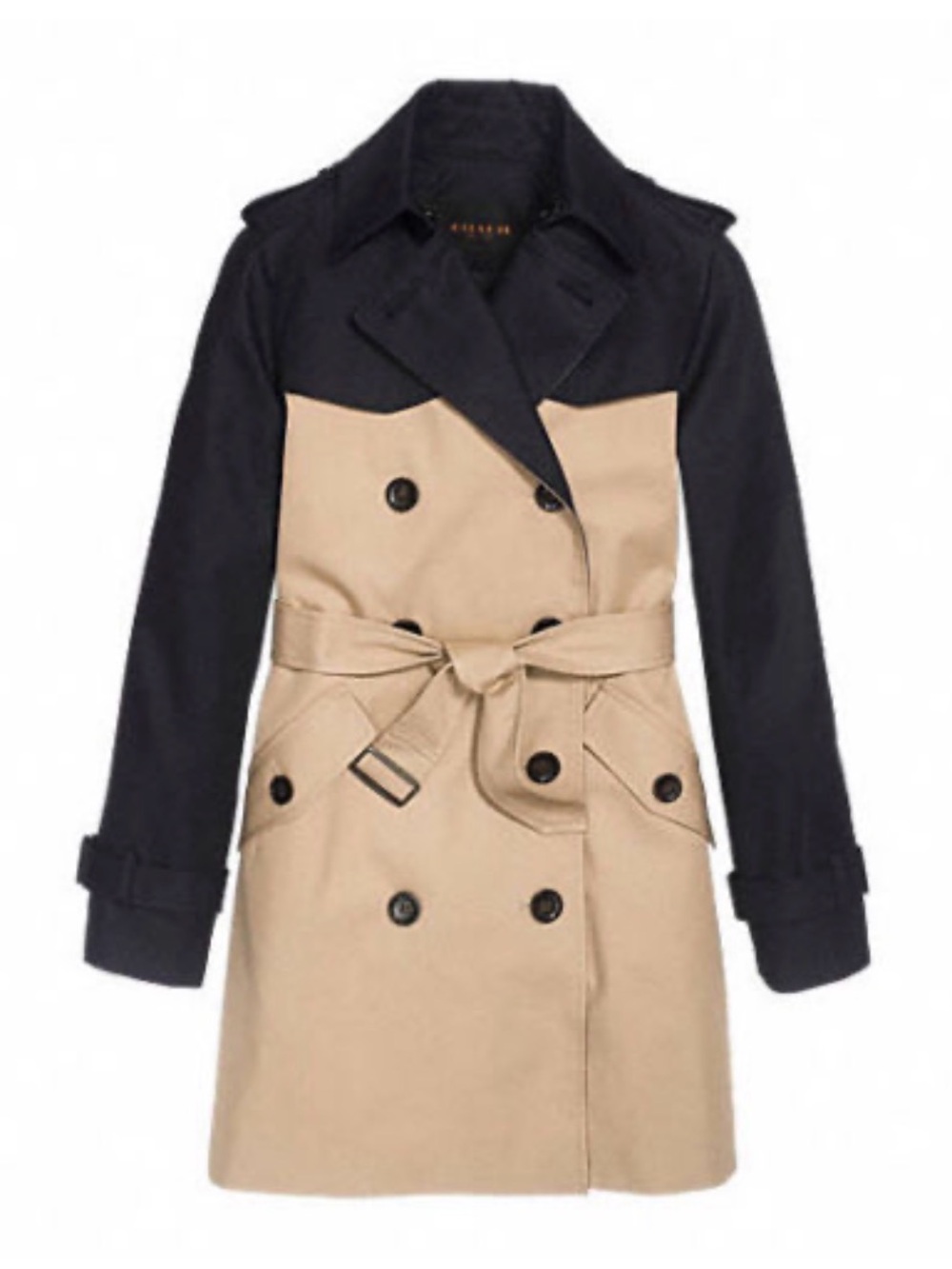 COACH Two-Tone Black & Beige Short Trench Belted Coat Medium